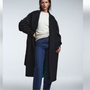 Zara Combination Bomber Coat Belted Wool Long Coat Jacket